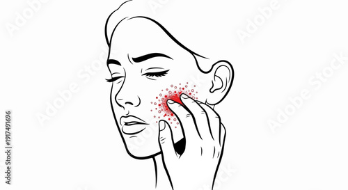 Close-up sketch of a person's face with a red, irritated cheek