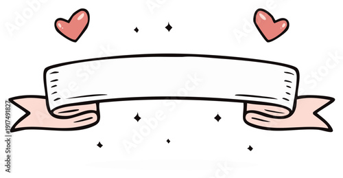 Valentine's Day banner with hearts and stars for custom messages and love themes in digital art.