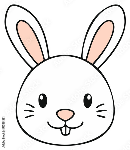 Stylized cartoon rabbit face in black and white illustration with long ears and cute expression