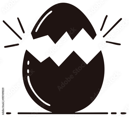 Cracked Eggshell Silhouette Emerging From Within Abstract Splintered Lines