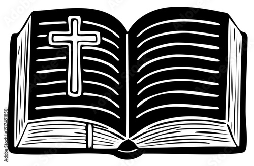 Open Bible with Christian Cross Illustration Faith Religious Symbol