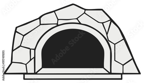 Cartoon illustration of a stone oven with arched entrance, cooking concept