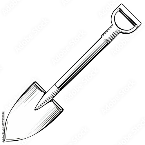 Classic Garden Spade Tool Illustration Hand Drawn Sketch Style Vintage Gardening Equipment