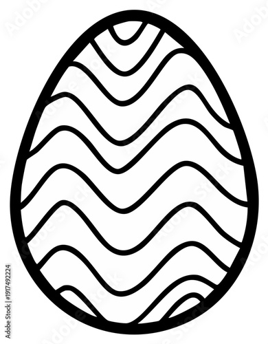Abstract Black and White Egg Silhouette with Wavy Pattern Design