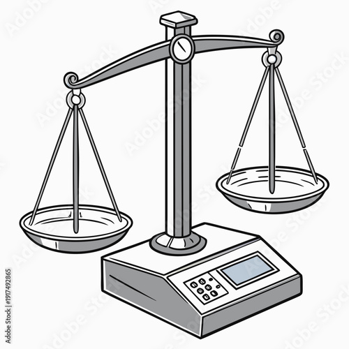 A digital scale with two empty plates on either side