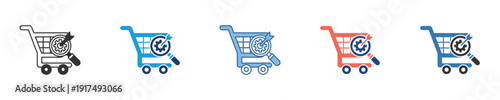 Versatile collection of search shopping cart icons, symbolizing online product discovery, e-commerce functionality, and digital retail exploration for web and mobile applications