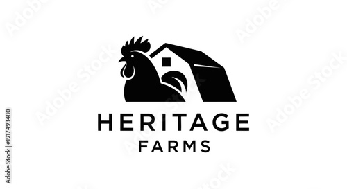 Heritage Farm Logo Featuring Rooster and Barn Silhouette Representing Organic Agriculture, Rural Lifestyle, Natural Farming, Fresh Produce and Traditional Countryside Business Branding Concept for Agr