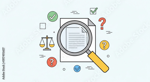 Investigation concept with magnifying glass on documents and question marks around