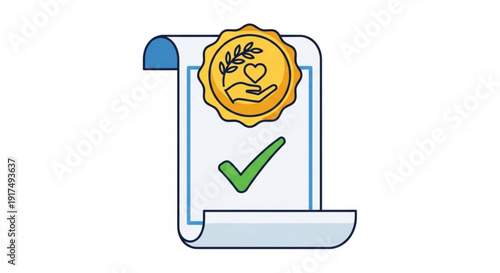 Certified document with approval stamp and green checkmark on a white background indicating validation and authenticity