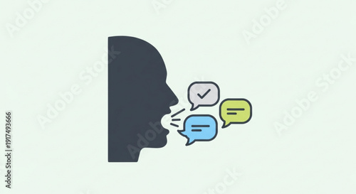 Person silhouette with speech bubbles for communication conversation and dialogue