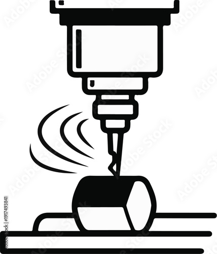 CNC machine precisely drills a metal workpiece on a platform