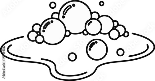 Bubbles and liquid surface in a simple black and white line drawing