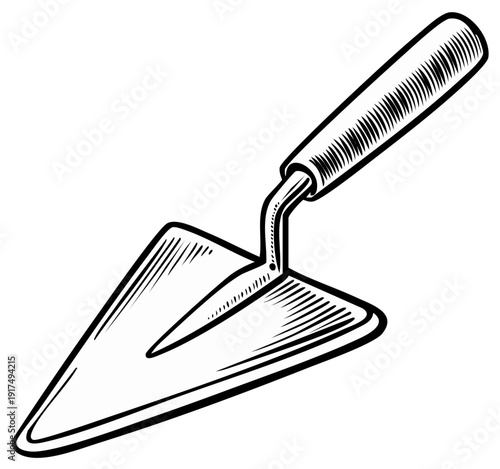 Traditional Pointed Masonry Trowel Black and White Engraving Style Illustration