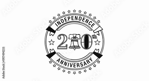 Circular emblem for a national anniversary celebration with a bell and stars