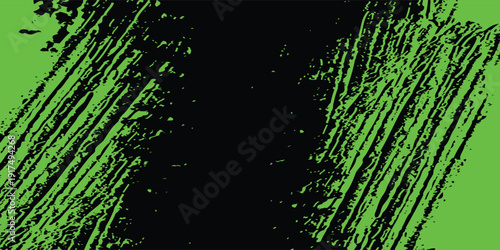 Abstract Black Background with Intense Neon Green Grunge Texture Strokes