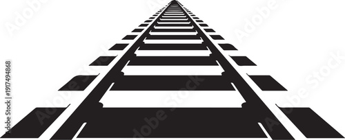 Railroad tracks stretching into the distance on white background