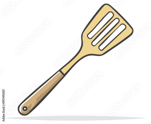 Cartoon illustration of a wooden handled spatula for cooking kitchen utensil graphic