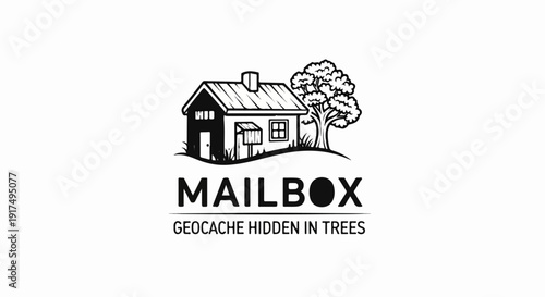 Black and white logo of a house and tree, with text below