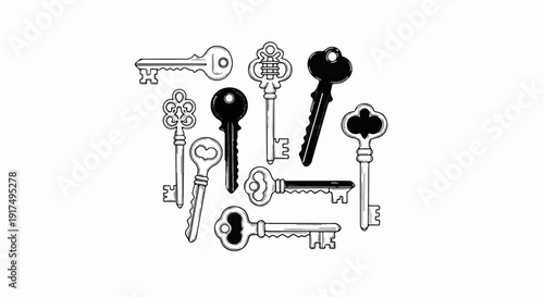 Collection of antique keys with ornate and simple designs