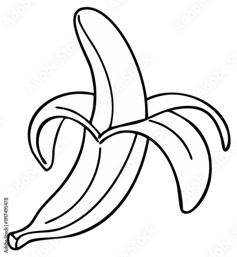 Line art illustration of a partially peeled banana, simple and clean design