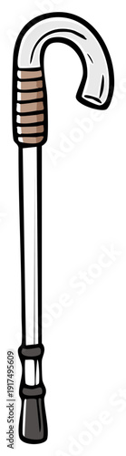 Cartoon drawing of an illustrated walking cane used for mobility and support