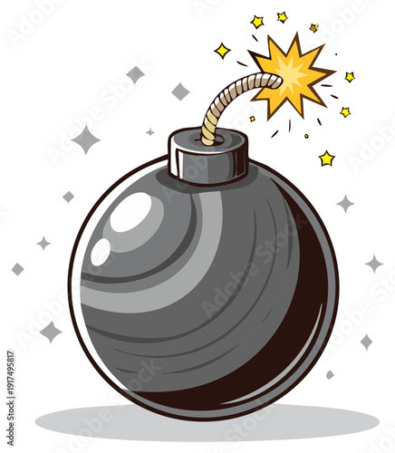 Animated Bomb with Lit Fuse Sparking Countdown Danger Explosion Illustration