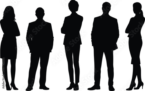 Business people silhouette set featuring confident men and women in formal attire black vector illustration isolated on white background for corporate concept