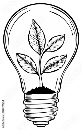 Plant Sprouts Inside a Classic Light Bulb, symbolizing Green Energy and Innovation