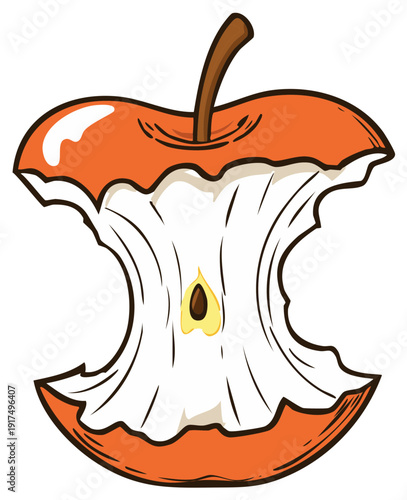 Eaten Apple Core Illustration Orange Rind Seed Cartoon Fruit Waste Food Leftover Single Object
