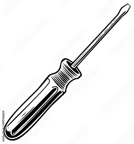 Classic Flathead Screwdriver Hand Tool Line Art Illustration for Repair and DIY Work