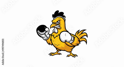 Cartoon chicken wearing boxing gloves and a determined expression