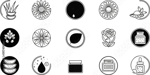Collection of skincare and natural ingredient icons