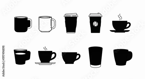 Collection of various coffee cup and mug silhouettes