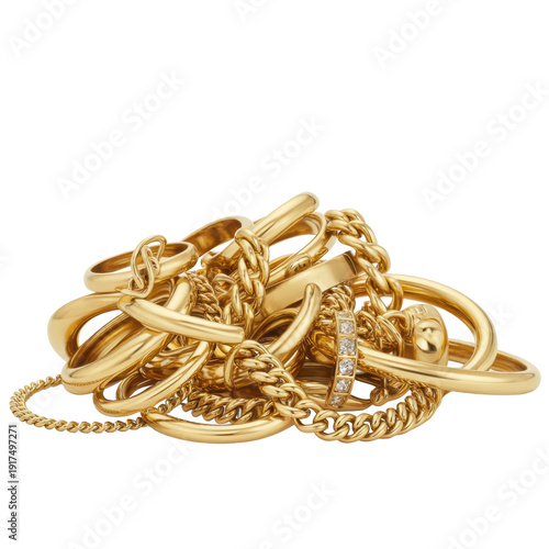 Pile of assorted gold jewelry assorted jewelry pile of jewelry isolated on a transparent background