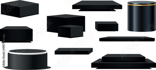 Empty Black Podium Pedestal Stage Platform 3D Mockup for Product Display