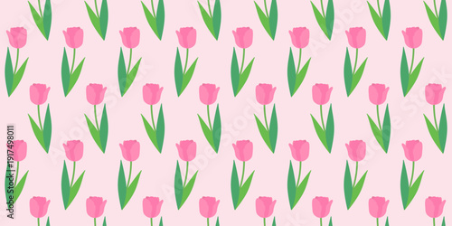 Seamless pattern of tulips on a pink background