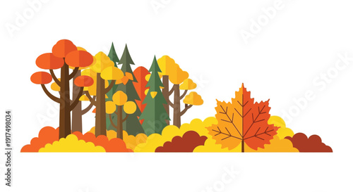 A colorful autumn forest scene with trees and foliage perfect for seasonal designs on transparent background silhouette high quality professional detailed