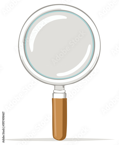 Cartoon Magnifying Glass with Wooden Handle for Search, Discovery, and Investigation Concepts