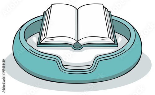 Open Book Resting on a Teal Reading Stand with Empty Pages