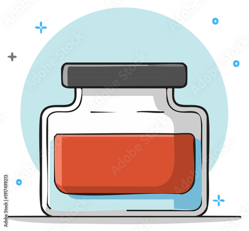 Cartoon illustration of a jar of medicine or potion for medical concept.