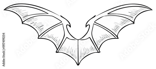 Stylized Wings Illustration Devil or Fantasy Character Wings Line Art
