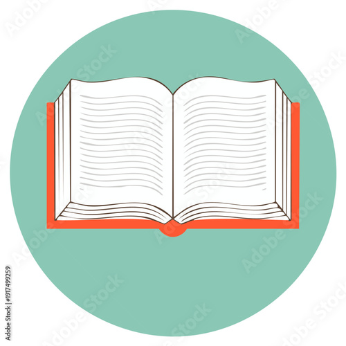 Open Book Illustration Flat Design Circle Icon for Education and Knowledge