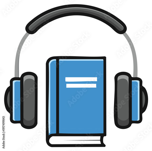 Blue book and headphones listening concept audiobook education vector