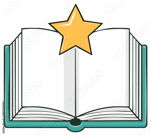 Open book with blank pages and a bright yellow star bookmark vector illustration