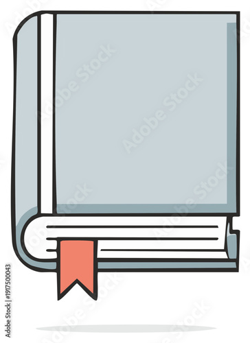 Simple cartoon illustration of a closed hardcover book with a bookmark, a symbol for knowledge and education