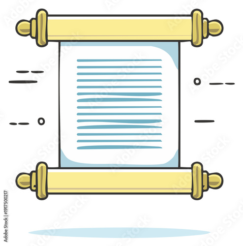 Ancient scroll parchment with historical text or manuscript cartoon vector illustration