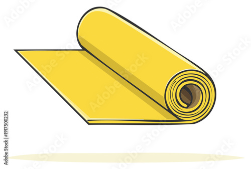 Rolled yoga mat with yellow surface and outlined drawing