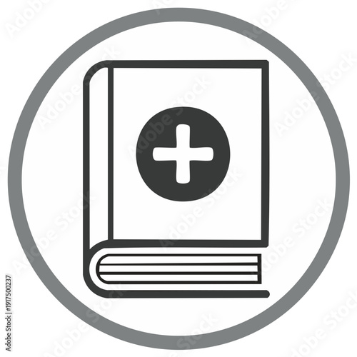 Medical book with a cross symbol inside a circle