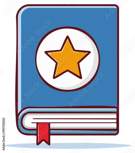 Blue Book with a Gold Star Inside a Circle Illustration for Study and Knowledge Discovery
