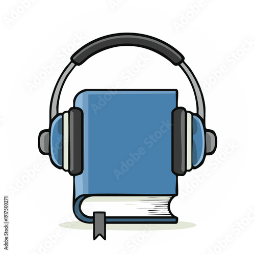 Audiobook Illustration Featuring Closed Book and Headphones for Listening and Education Concept